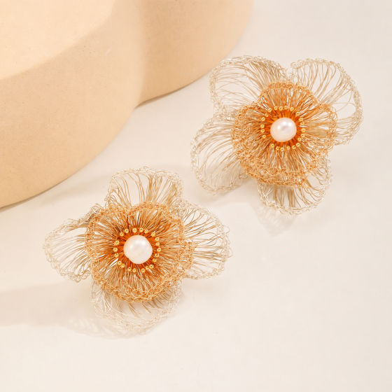 Handwoven Copper Wire Prosperity Blossom Earrings – Exquisite Craft