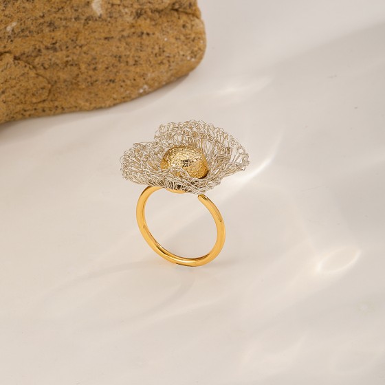 Handwoven Copper Wire Flower Open Ring
