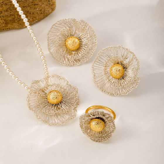 Handmade Copper Wire Sunflower Jewelry Set