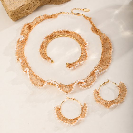 Handwoven Copper Wire C-Link 3-Piece Jewelry Set – Necklace, Bracelet & Earrings