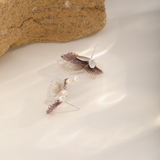 Handmade Copper Wire Butterfly Stud Earrings – 925 Silver Posts
