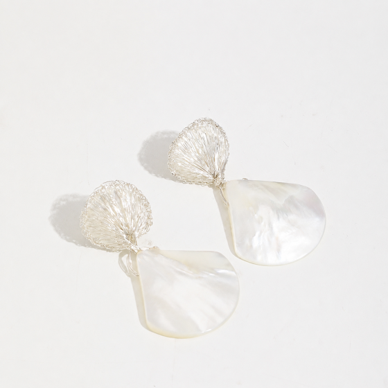 Handwoven Shell & Copper Wire Tassel Earrings