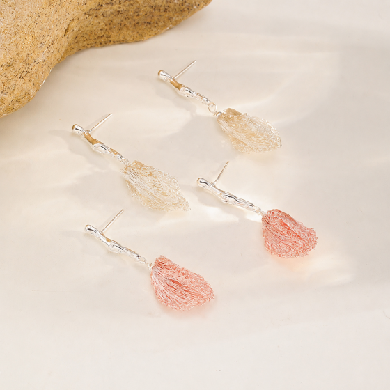 Woven Copper Wire Teardrop Tassel Stud Earrings