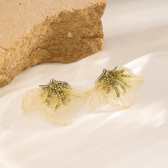 Handwoven Copper Wire Flower Stud Earrings – 925 Silver Posts