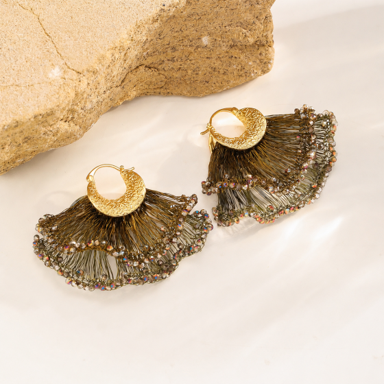 Handwoven Copper Wire Fan-Shaped Earrings