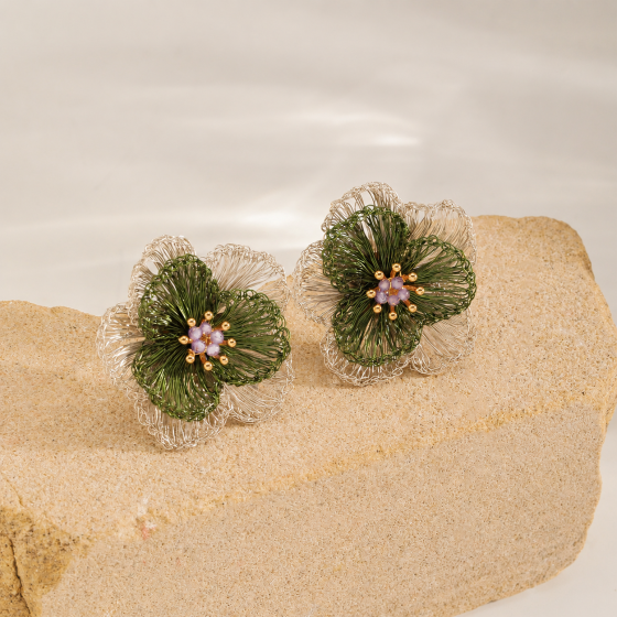 Handwoven Copper Wire Floral Earrings – 925 Silver Posts, Luxe