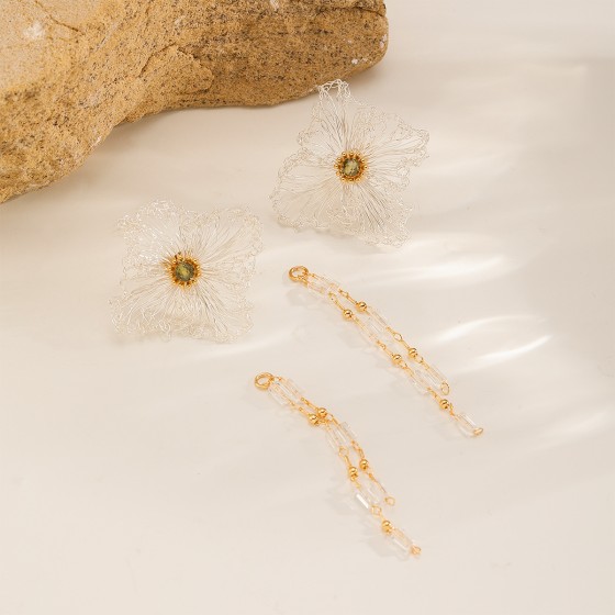 Handwoven Copper Wire Floral Tassel Earrings